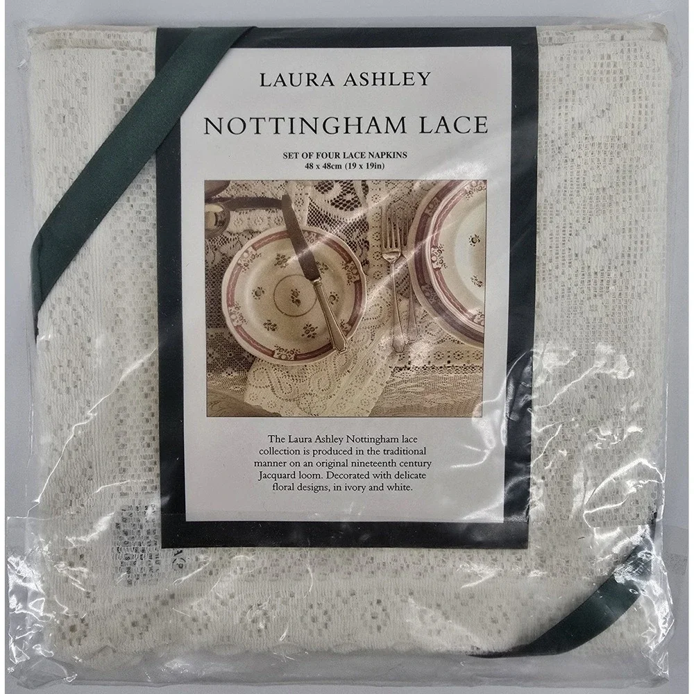 Set Of 4 Vtg 80's Laura Ashley Ivory Nottingham Lace‎ Napkins 19x19 Cottage NEW